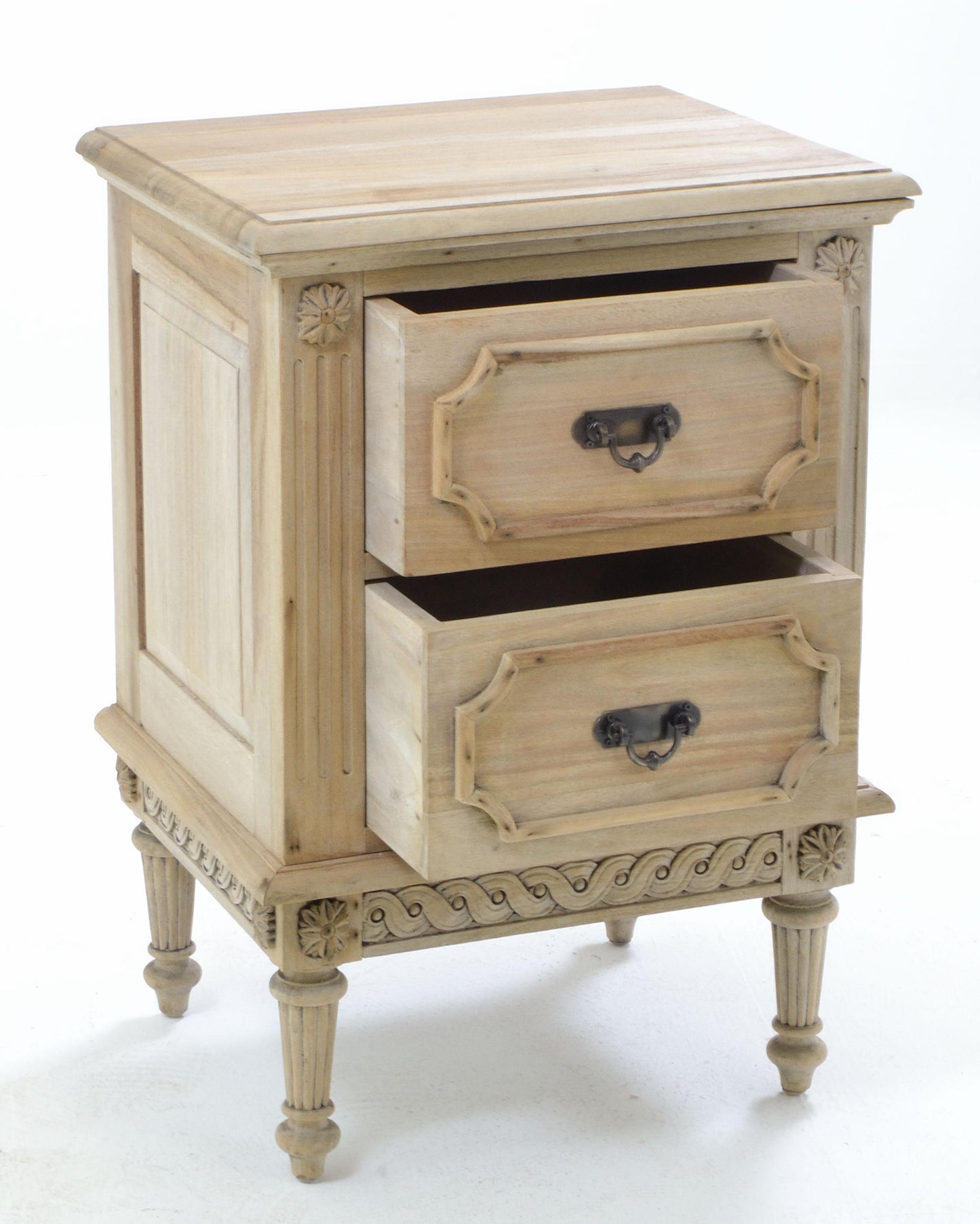 2 Drawer French Style Wooden Bedside Table