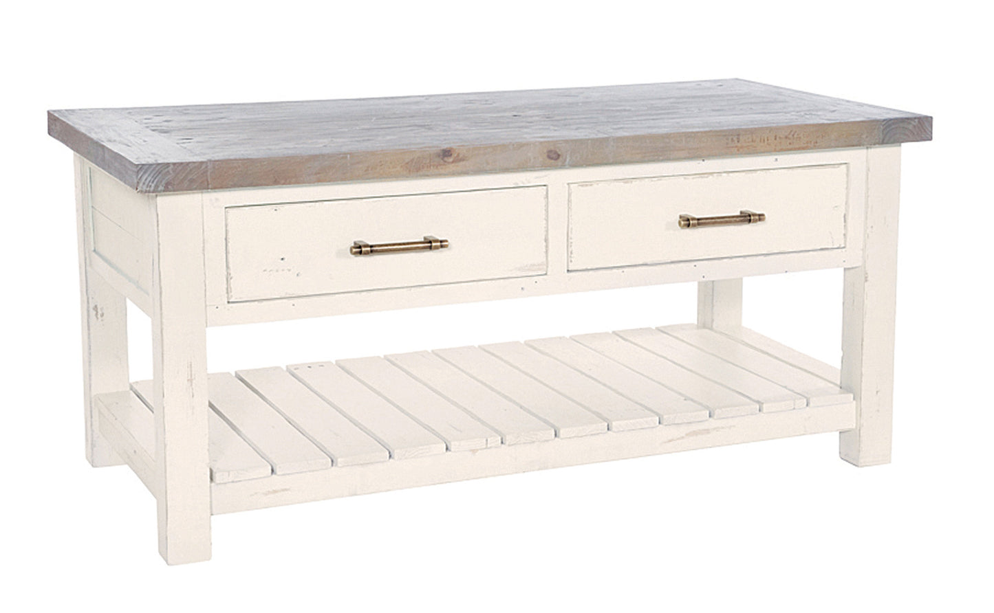 Wooden White and Dark Wood Coffee Table with Drawers
