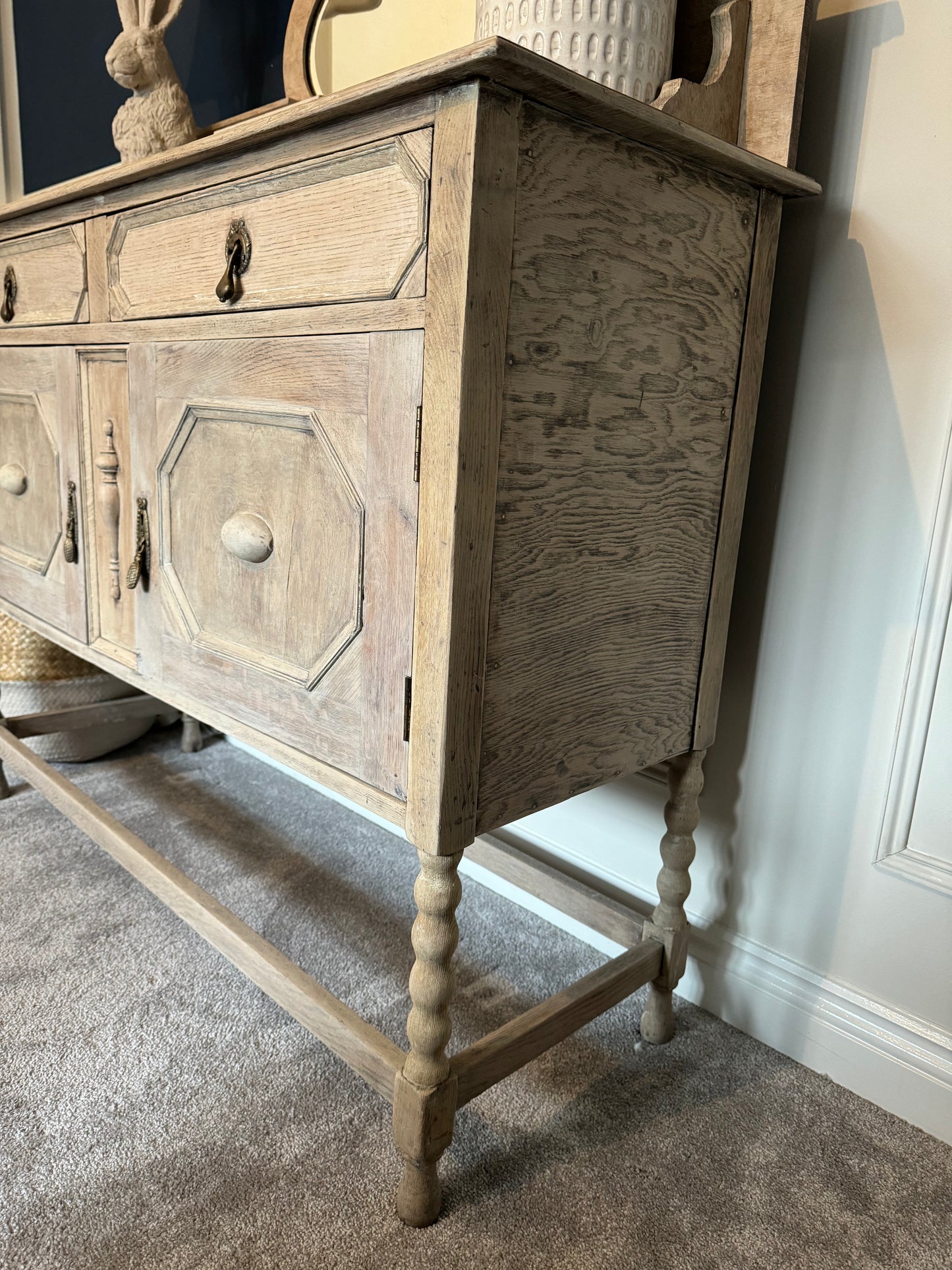 Antique Wooden Spindle Leg Sideboard