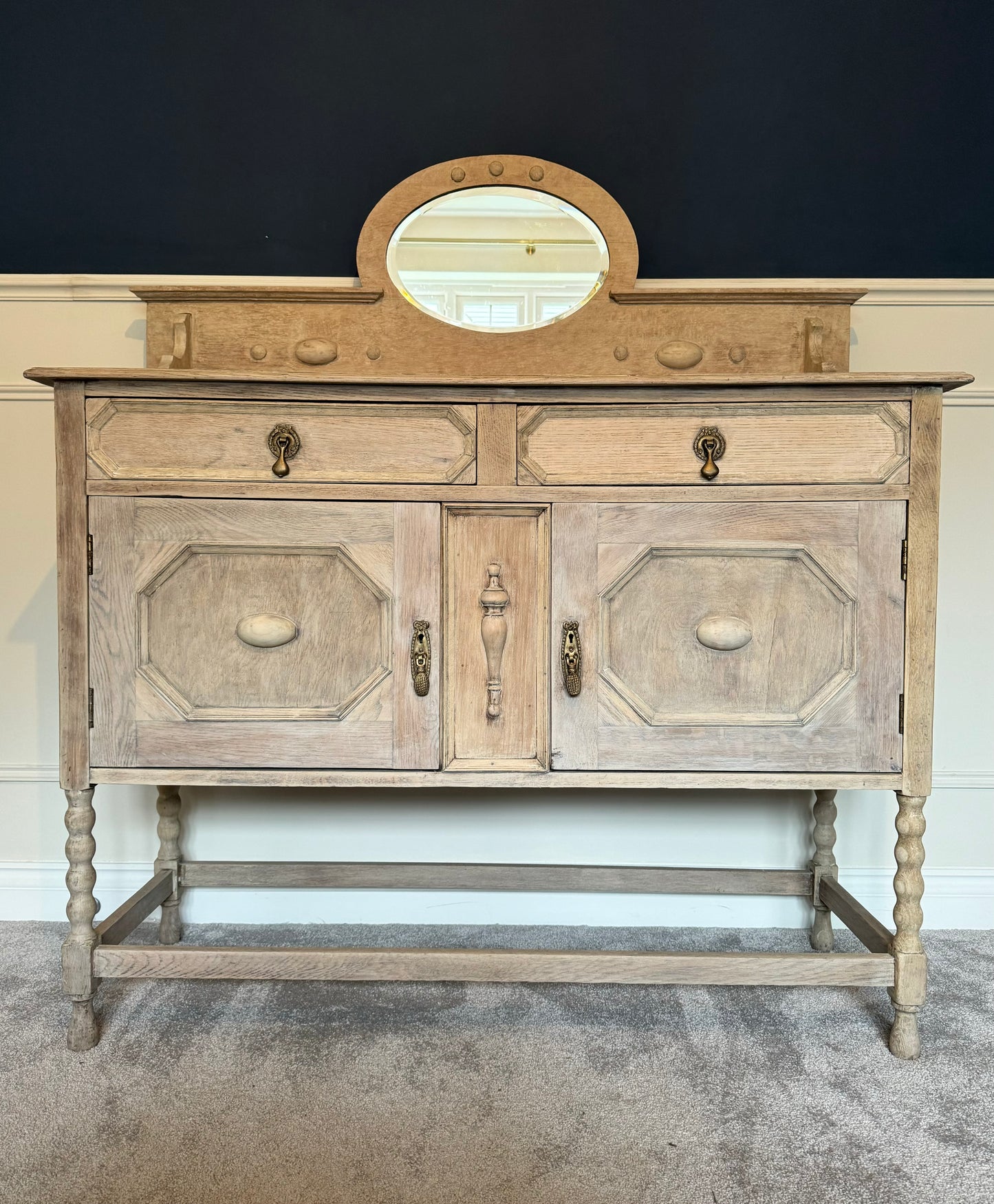 Antique Wooden Spindle Leg Sideboard