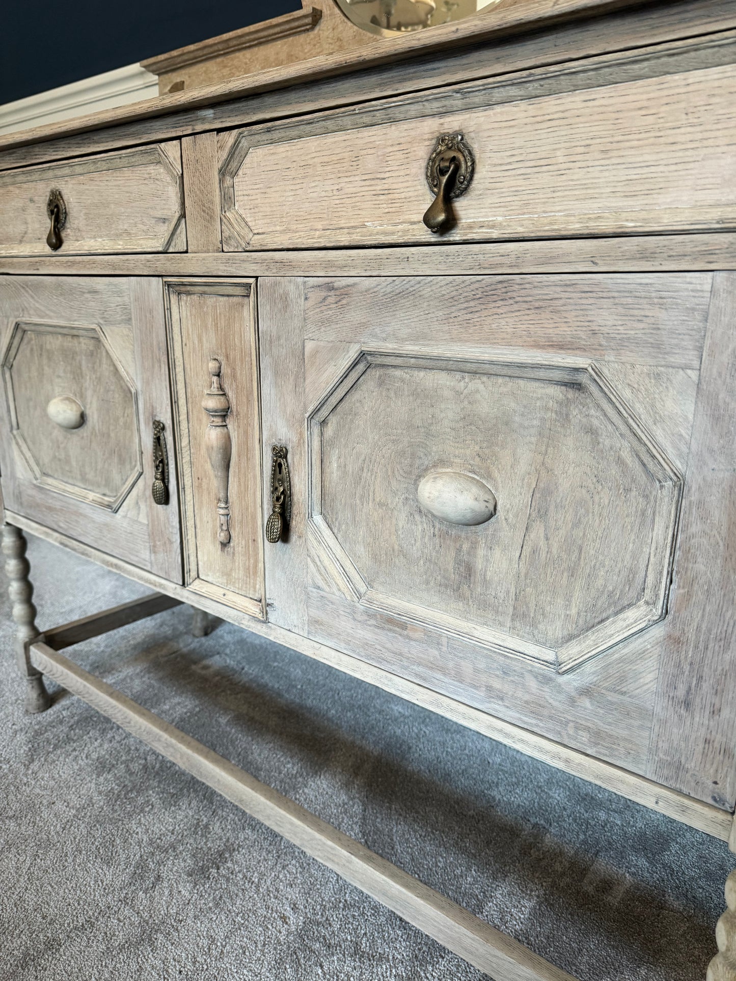 Antique Wooden Spindle Leg Sideboard