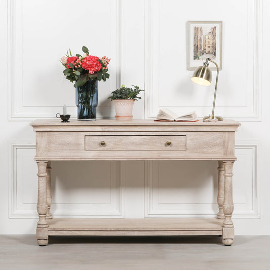 Wooden Spindle Console with Single Drawer