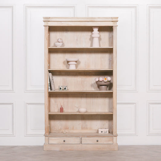 Light Wood Rustic Single Open Bookcase With Drawers