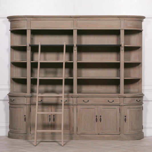 Large Wooden Double Bookcase With Ladder