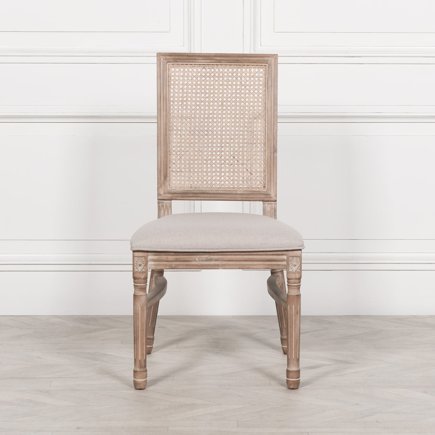 Wooden Louis Upholstered Square Rattan Back Dining Chair