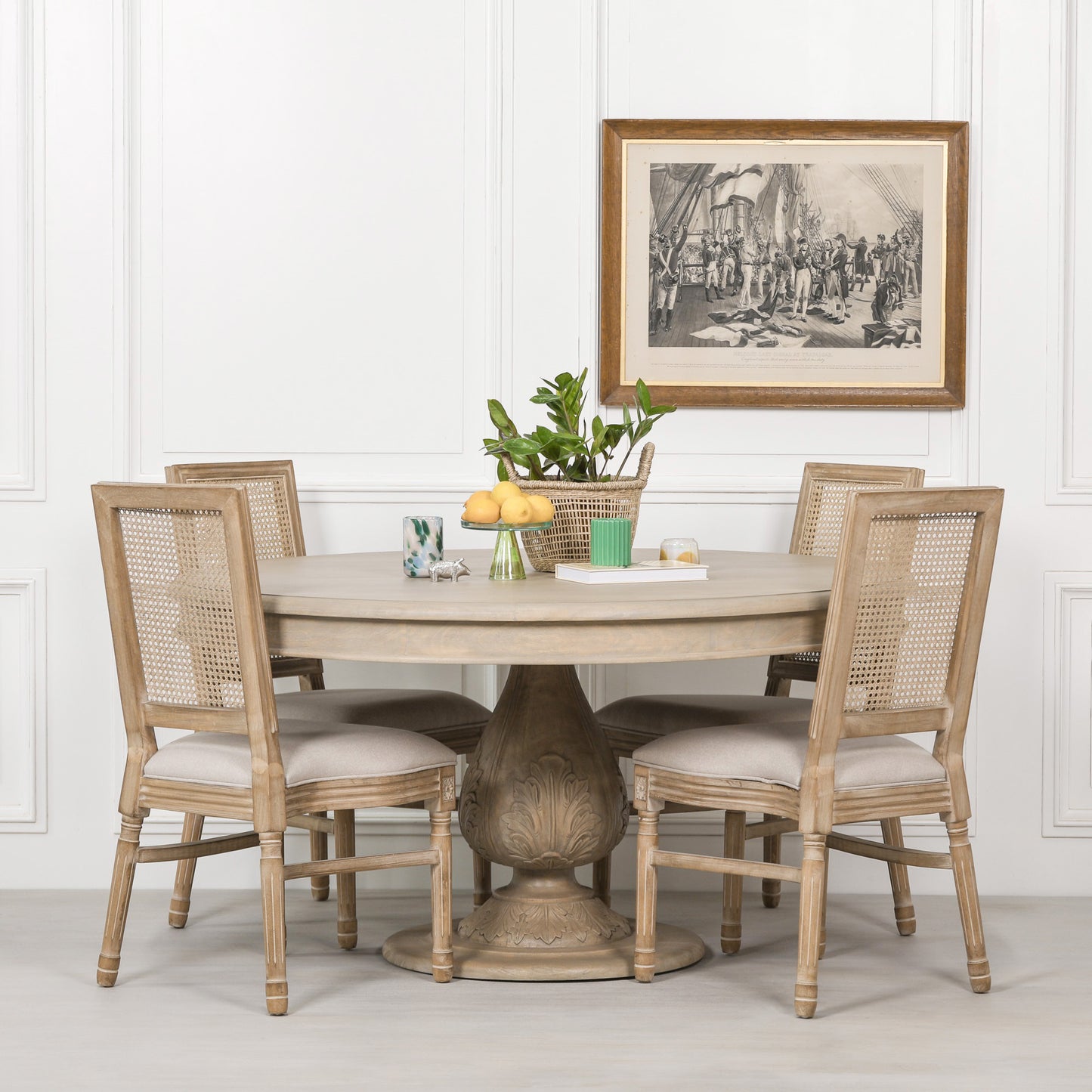 Rustic Light Wood Round Acorn Dining Table 150cm