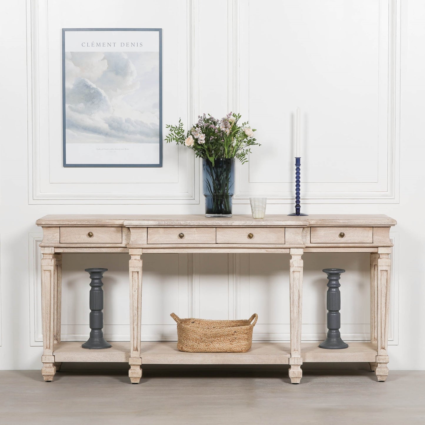 Wooden 4 Drawer Breakfront Console Table