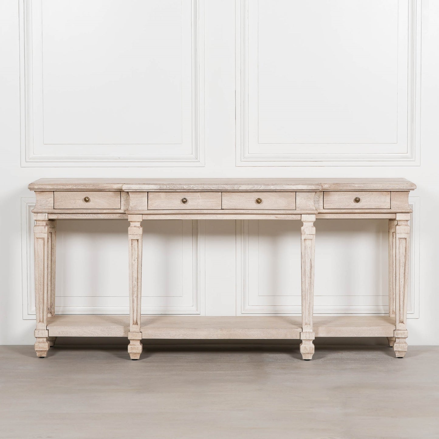 Wooden 4 Drawer Breakfront Console Table