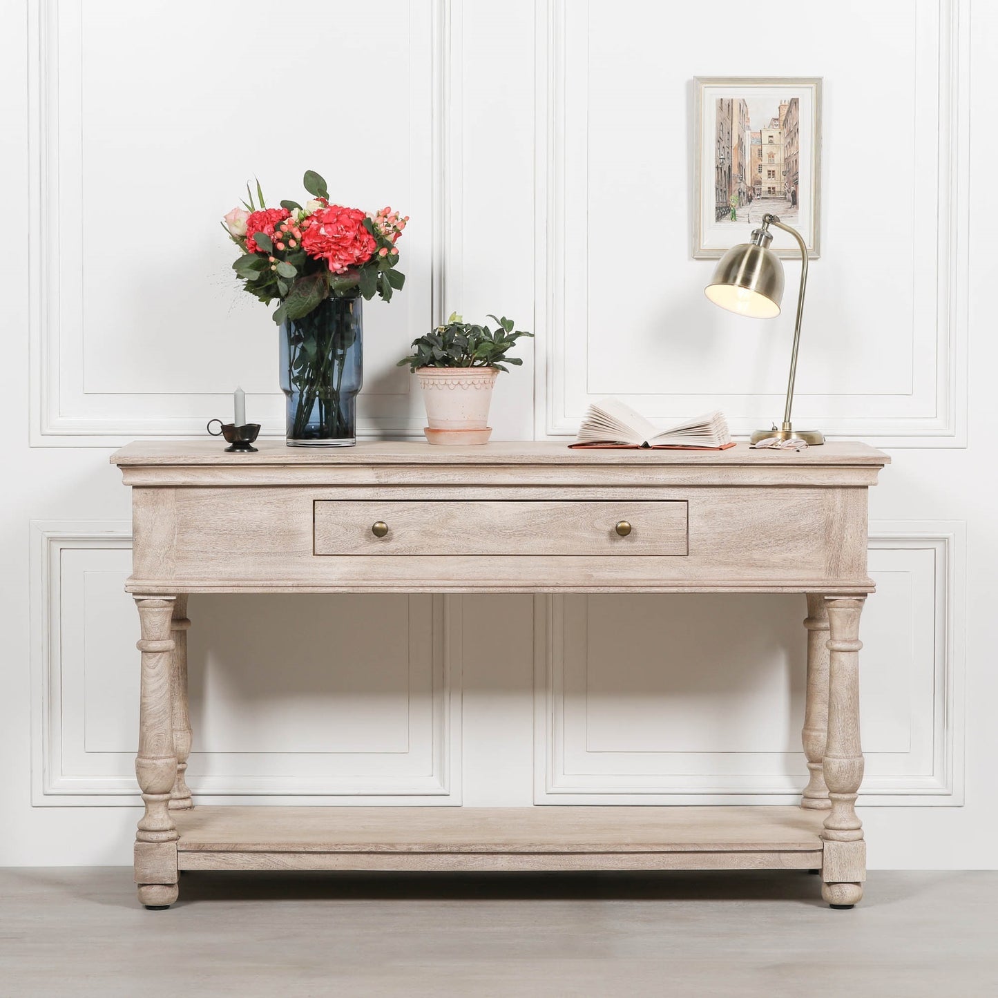 Wooden Spindle Console with Single Drawer