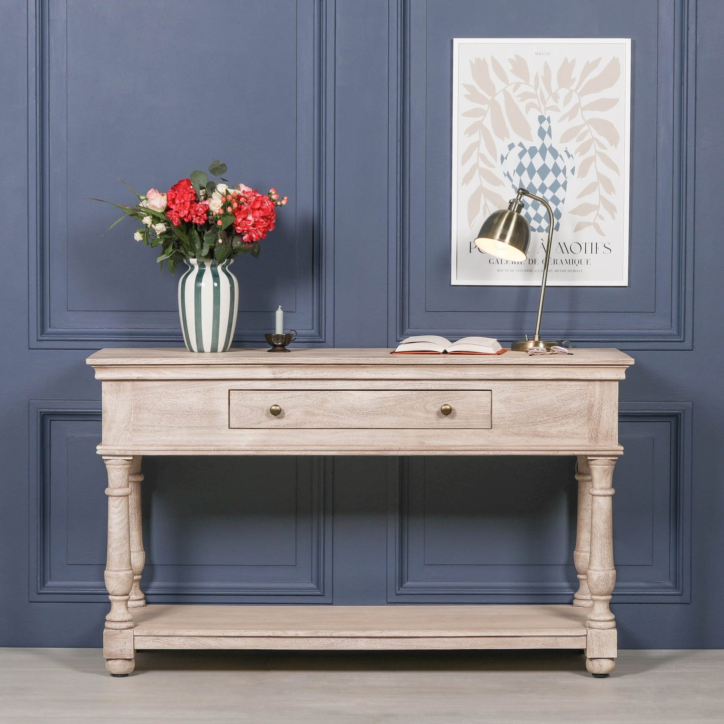 Wooden Spindle Console with Single Drawer