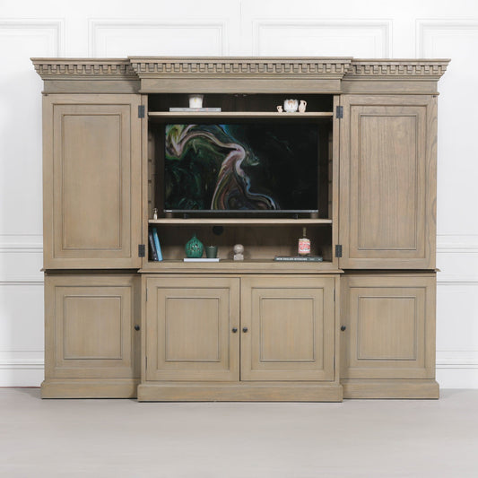 Large Wooden Triple Breakfront Media Unit